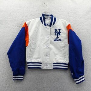 Starter Jacket Women Small New York Mets White Blue Orange Y2K Vintage Bomber